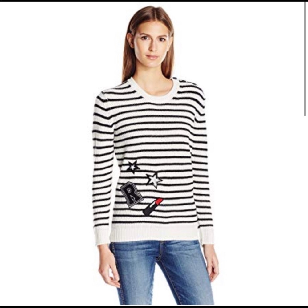 Rebecca Minkoff black white o striped sweater with patches S